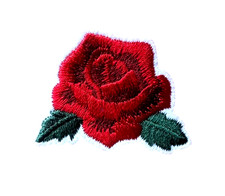 IRON ON PATCH APPLIQUE - red Rose Flower 2 1/2 x 2 inch FREE SHIPPING