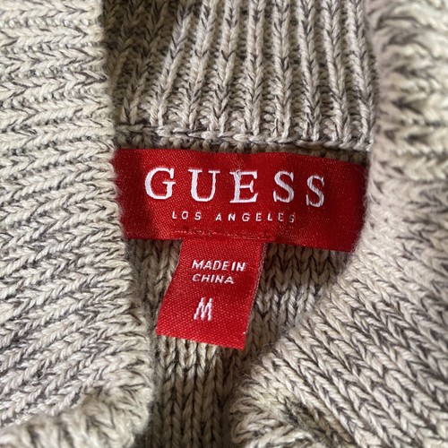 Guess Sweater Mens Medium Beige Full Zip Knit Jacket Stand Collar Pockets Casual - Picture 3 of 7