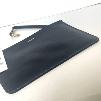 Coach New York Zip Pouch Black Leather Dog Leash Clip Wallet CZ756