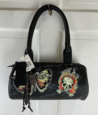 Ed Hardy Skull & Butterfly Black Barrel Handbag Shoulder Bag Tattoo - NWT