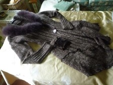 Strickmantel gr.36/38 neuw. braun hochwertiges Kunstfell 45% Wolle, Baumwolle 