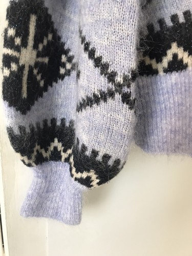 New ZARA WOMAN Blue Black MOHAIR AND WOOL SWEATER Long Sleeve Large 5609 warm - Picture 6 of 9