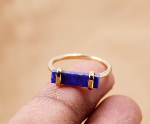 Lapis Lazuli Gold Plated Silver Ring Size 6 US Solid 925 Sterling Silver Jewelry - Picture 5 of 5
