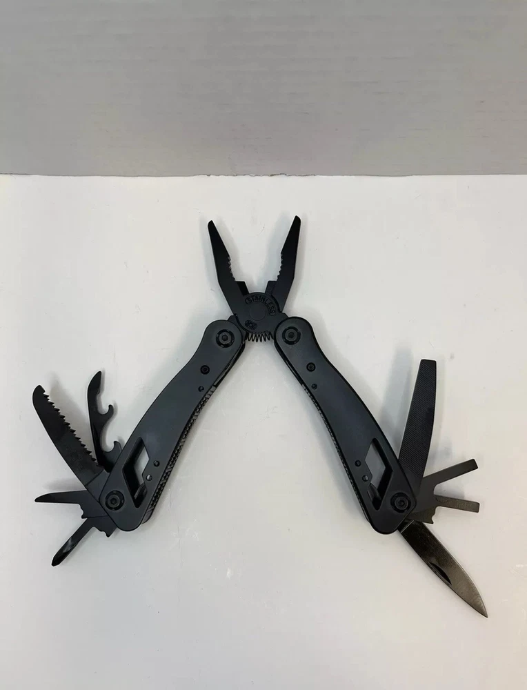 Multi-tool Leatherman Like W/ Pliers Black W/ Sheath American Flag 24 Tools