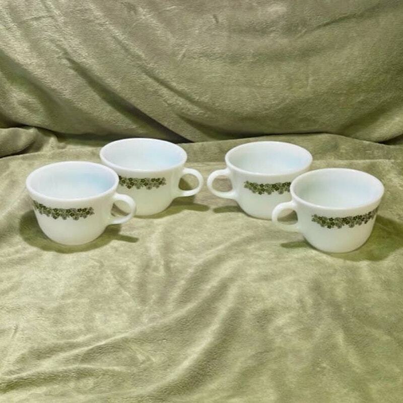 Vintage Pyrex CorningWare Milk Glass Spring Blossom Coffee Cups