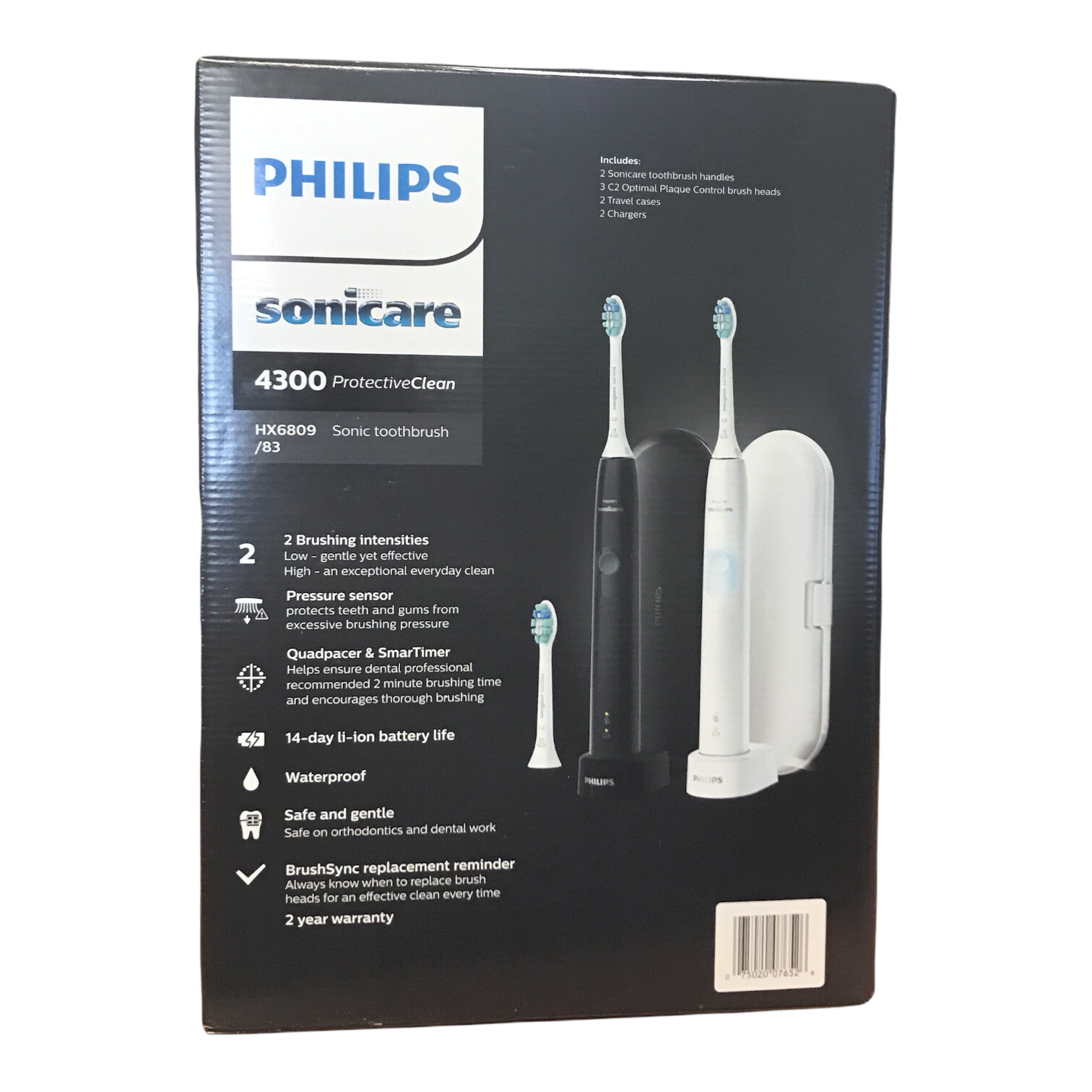 Перезаряжаемая зубная щетка Philips Sonicare ProtectiveClean 4300 чернаябелая 2 упаковки