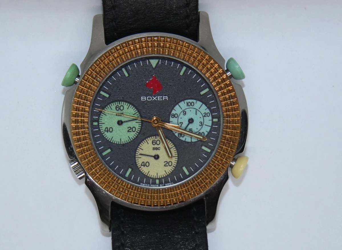 Mens Swiss BREIL BOXER Chronograph Wristwatch Leather Band WORKING