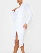 Pretty Little Thing White Gold Button Detail Blazer Midi Dress Size US 6