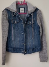MUDD Denim Jean Jacket Heather Gray Sweatshirt Hoodie/sleeves Sz Junior MED