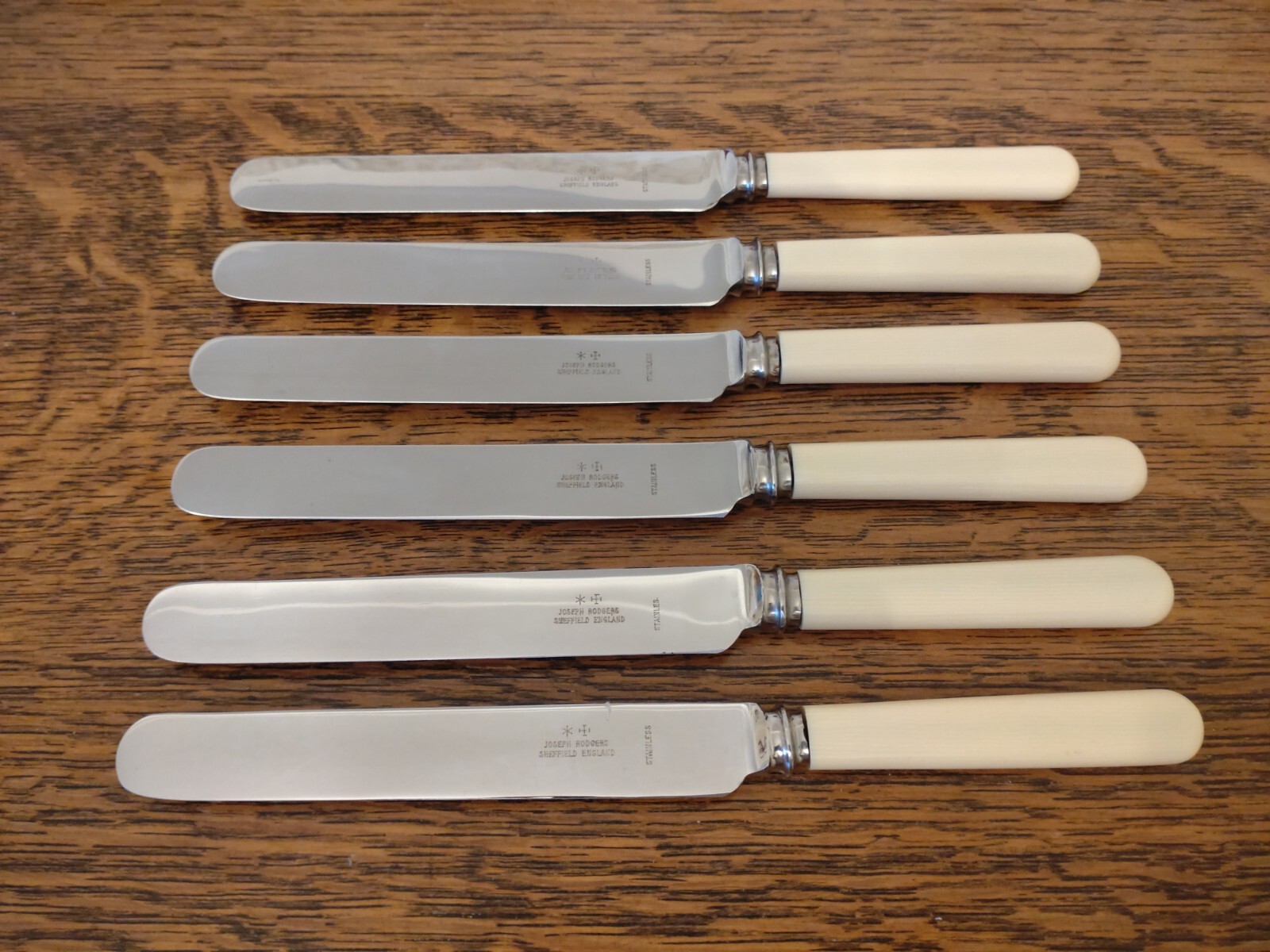 Vintage ART DECO Set 6 Faux Bone Handle DINNER KNIVES Joseph Rodgers