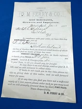 1884 Freight Letter D.M. Ferry & Co. Seed Merchants, Detriot to W.R. Junction VT