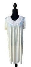 Vintage LATI FASHION Nightgown Small Ivory Satin Lace Floral Trim Short Sleeve
