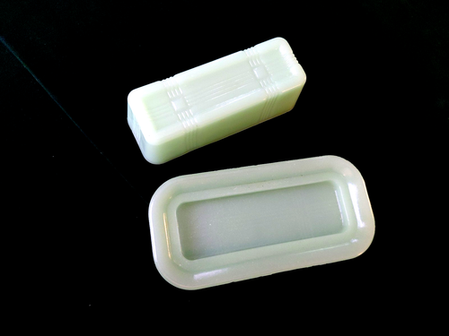 Vintage Butterdose Jadeit grün Glas bedeckt - Bild 3 von 6