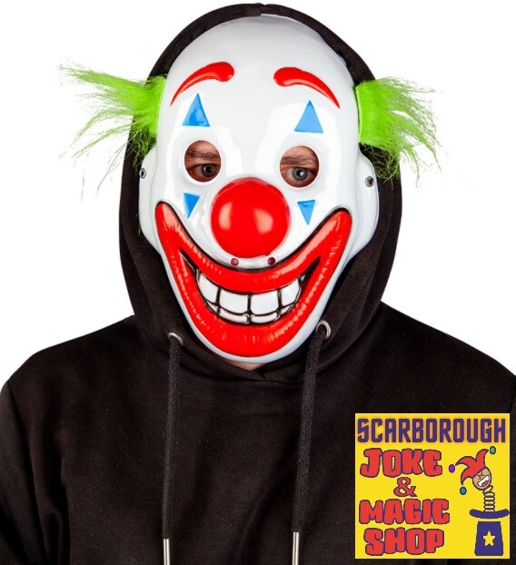 Grinning Happy Face Clown Halloween Mask ~ Joker Style ~ Plastic PVC One Size
