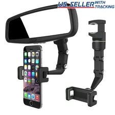 360° Rearview Mirror Car Phone Holder Mount Rotation Adjustable