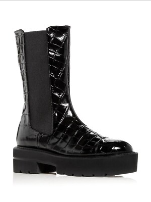 STUART WEITZMAN Womens Black 1-1/2'' Platform Panels Presley Boots, Size US 5