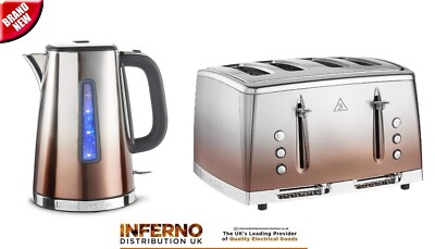Russell Hobbs Eclipse Edelstahl Wasserkocher und 4 Scheiben Toaster Set in Kupfer