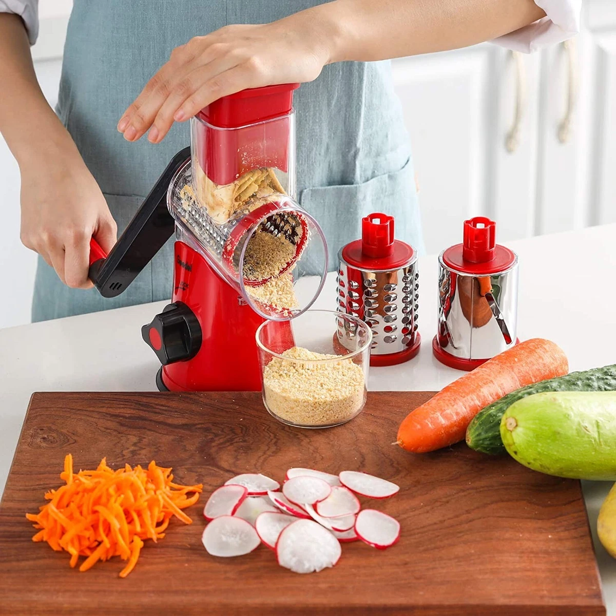 Rotary Cheese Grater Kitchen Mandoline Vegetable Slicer w 3 Changeable  Blades