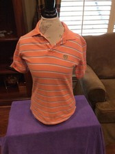 Boys Polo Shirt By Chaps Orange With Blue Stripes Size M 12-14 