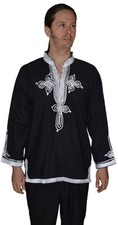 Moroccan Men Tunic Shirt Cafan Casual Handmade Embroidered Cotton X- Large Black