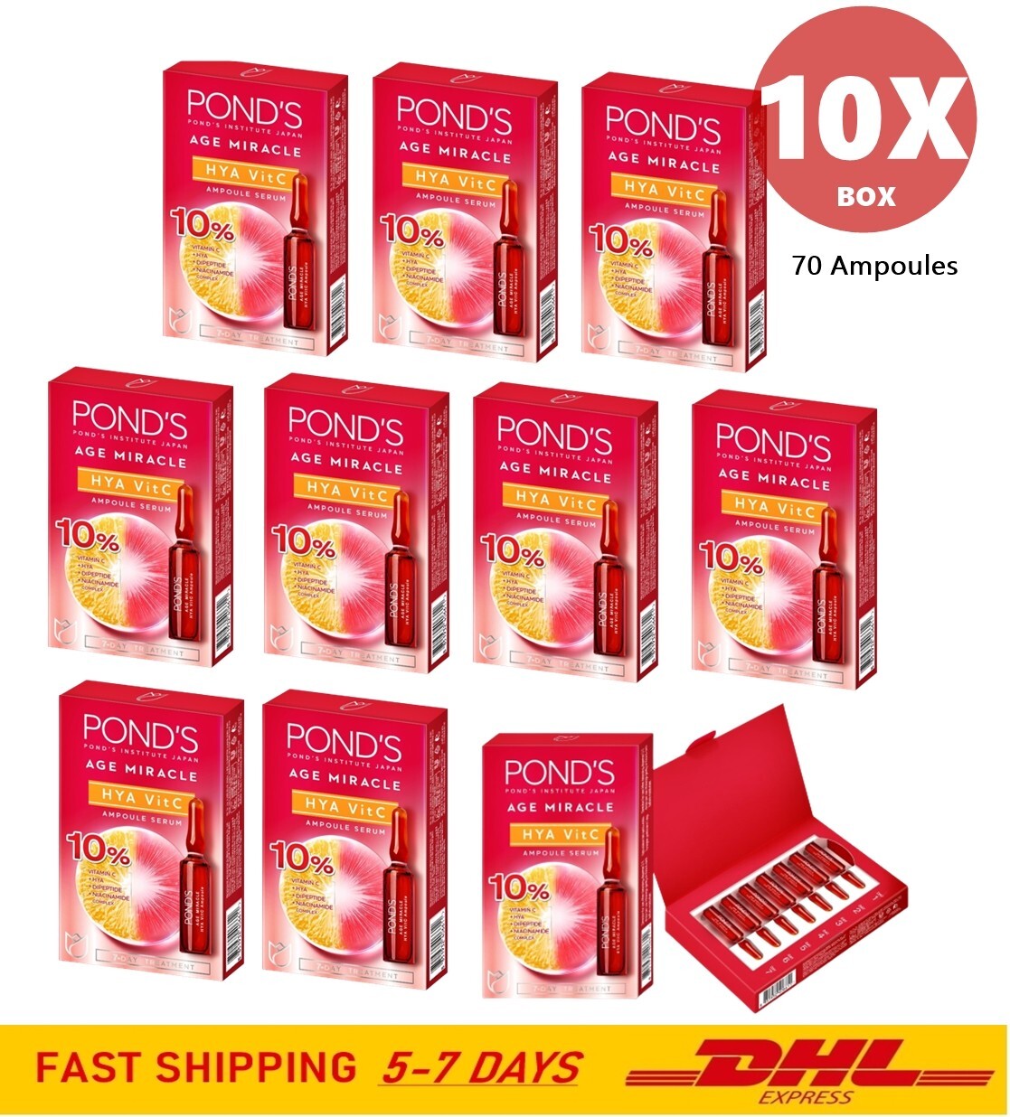 10X Pond's Age Miracle HYA Vit C Ampolla Suero Intensivo Antiarrugas Mancha Oscura