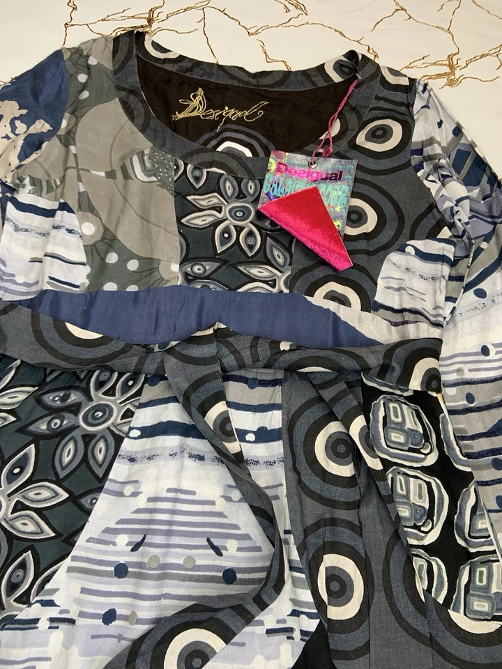 Desigual Damen Blusenkleid Colorblock Geometrisches Muster Größe Large Reißve... - Bild 3 von 4