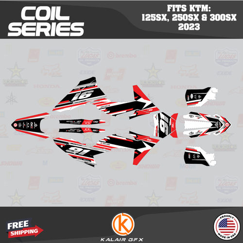 Graphics Kit for KTM MX 2-stroke 125SX 250SX 300SX 2023 Coil Series - Red - Bild 1 von 6