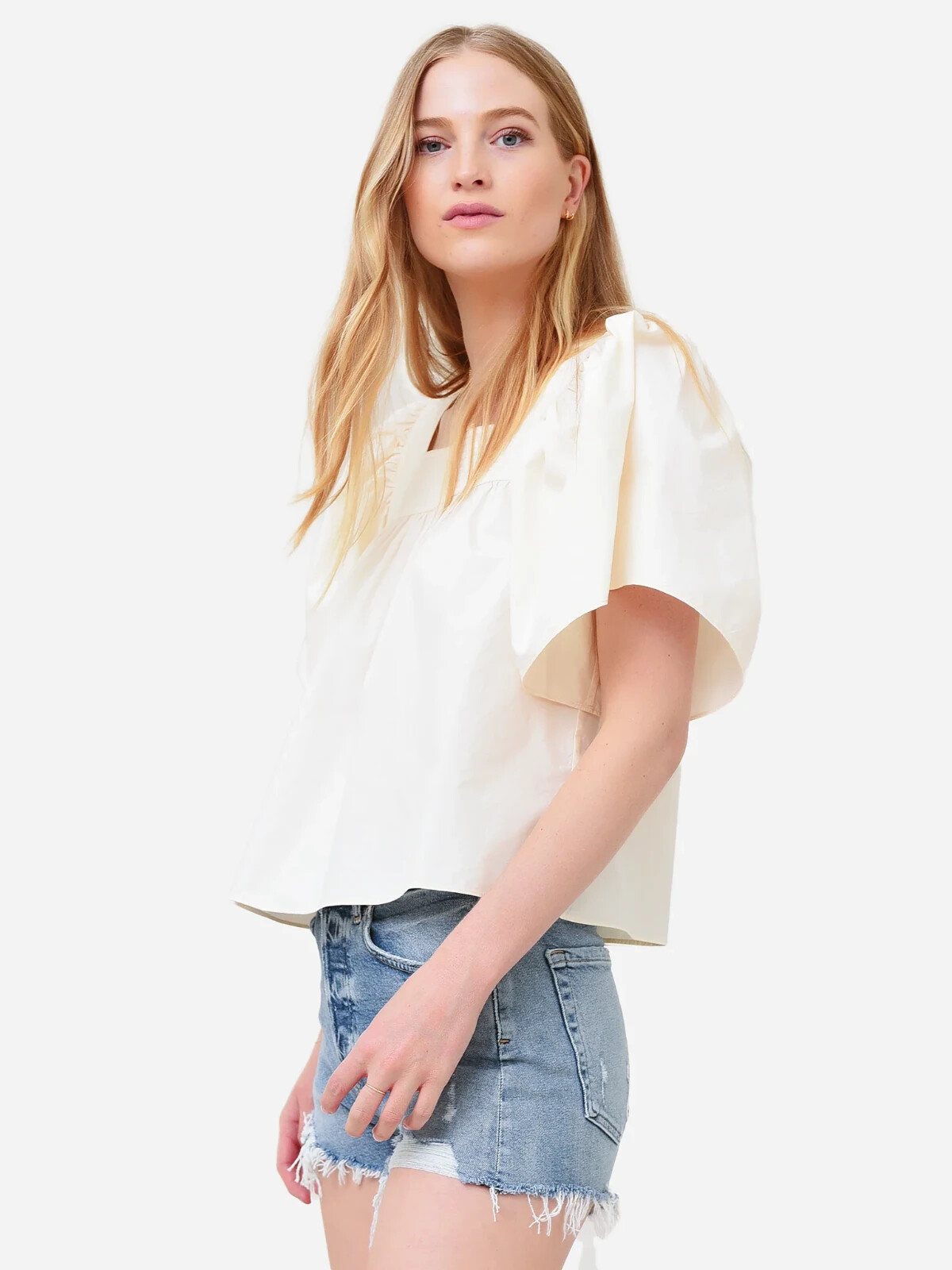 Rhode Resort Farrah Top L 10 Women's Casual Bell Sleeve Crop Blouse NEW 33902