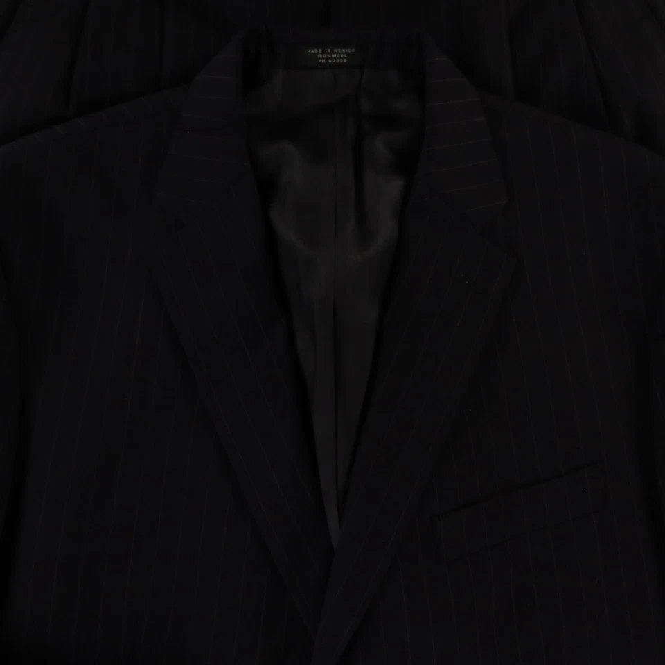 Traje De Colección A Rayas M Azul 100% Lana Sarga Serge Plisado Puños 42R 36x30 Foto 2 de 4