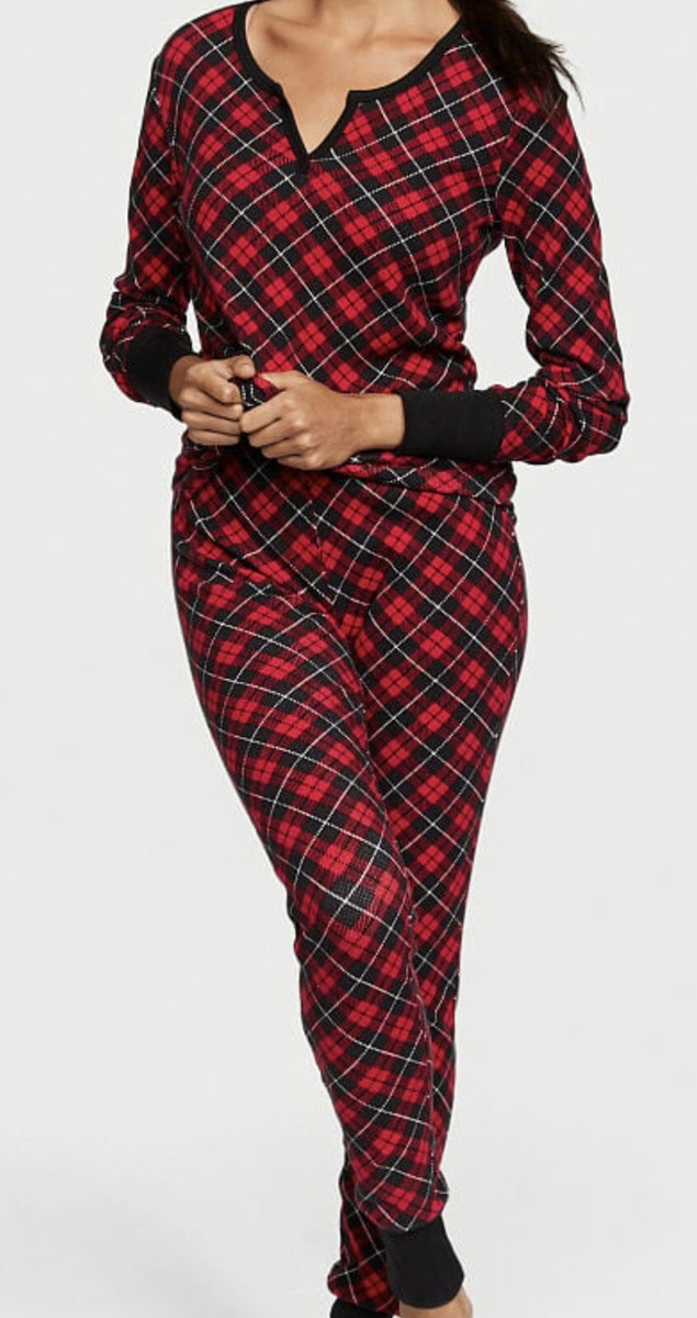 Victoria's Secret Thermal Pajama Size M Regular Set Red Plaid New