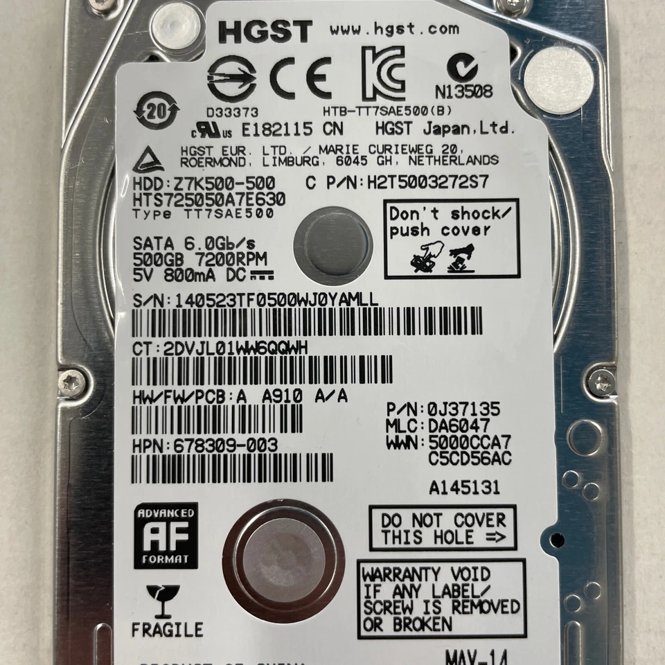 Hitachi Z7K500-500 500GB 2.5" SATA HDD 7200RPM 6.0GB/s 0J37135 HTS725050A7E630 - Image 2 of 4