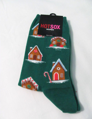 NWT SIZE 9-11 (SOCK SIZE) WOMEN'S HOT SOX CREW SOCKS~GINGERBREAD HOUSES