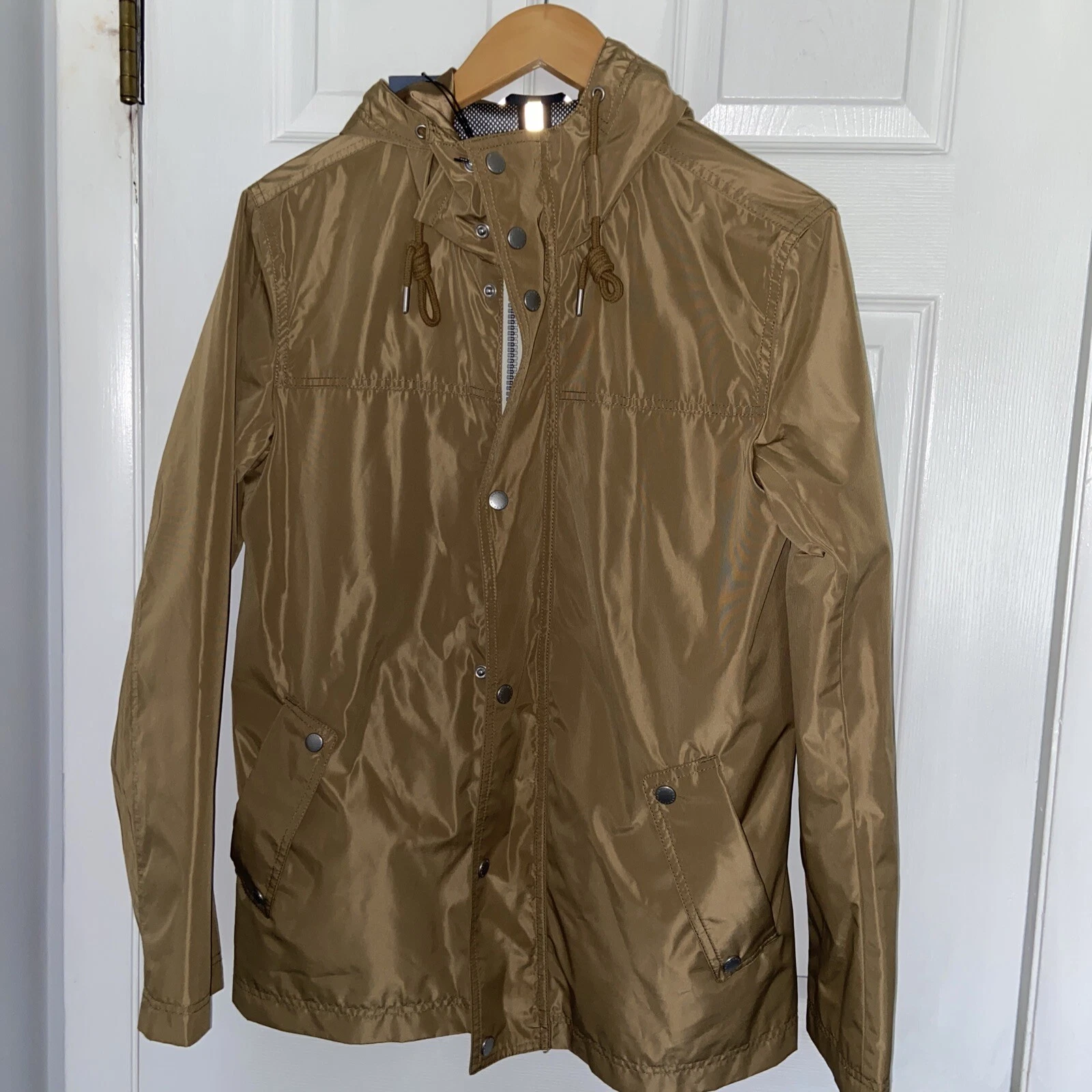 Mens olive green Cole Haan Waterproof jacket with hood size small Org $228
