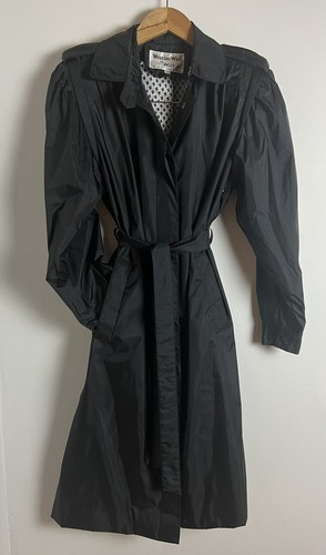 Weather Wise By Micki! Trench Rain Coat Black Belted Vitntage Jacket Women’s 7/8 - 第 1/8 張圖片