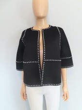 Michael Kors Black Wool-Angora-Cashmere Blend Studded Open Front Blazer US 8