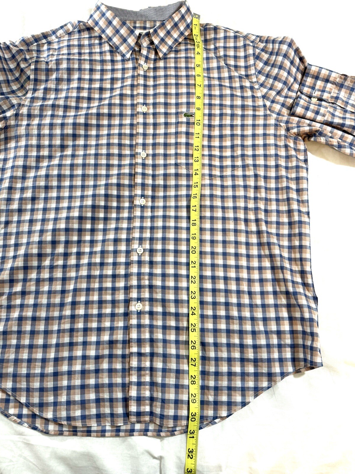 Lacoste Men’s Button Down Shirt Blue Khaki White Regular Fit Size 45 thumbnail 6