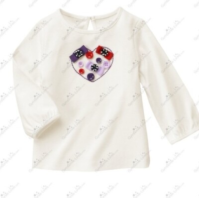 T-shirt Manches Longues Gymboree Fille Taille 9 Couleur Ivoire Coeurs & Pingouins - NWT