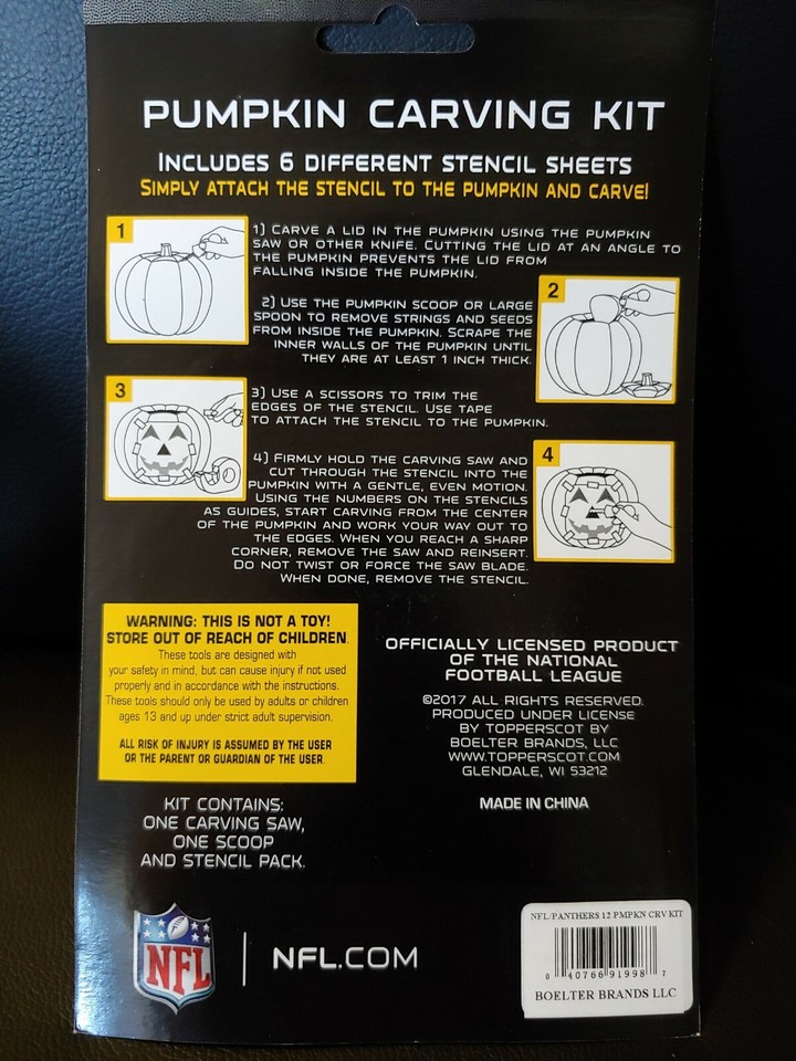 Carolina Panthers Football Team NFL Halloween Pumpkin Carving Kit w/ 6 ...