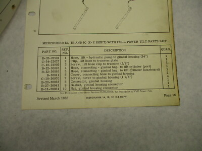 90-38973 1966 Mercury Mercruiser 1A 1B 1C E-Z Shift Stern Drive