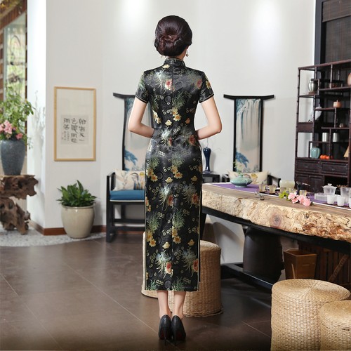 Chinesisches Qipao Damen Seide Cheongsam langes Kleid Gr.: S bis 3XL - Bild 2 von 5