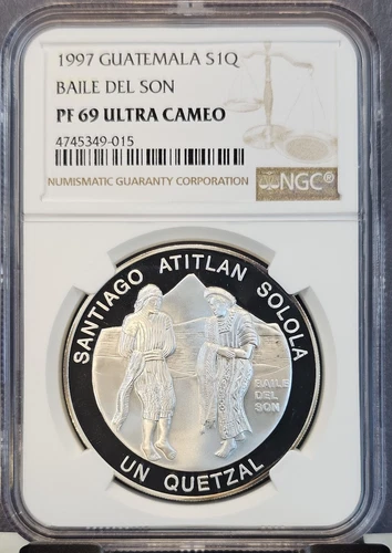 1997 GUATEMALA SILVER 1 QUETZAL BAILE DEL SON NGC PF 69 ULTRA CAMEO SCARCE