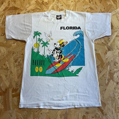  T-Shirt Vintage Screen Stars Disney Florida Surf 3D Grafik Double Up Medium