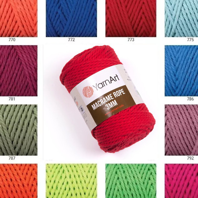1 volle Rolle YarnArt Seil 3mm, dreifach gezwirnt Makramee Baumwollkordel, 250g, 63m