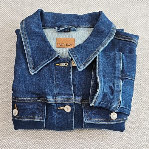 Judy Blue Women's 1XL Mid Length Utility Side Slit Denim Jacket Driving Coat - Picture 19 of 19