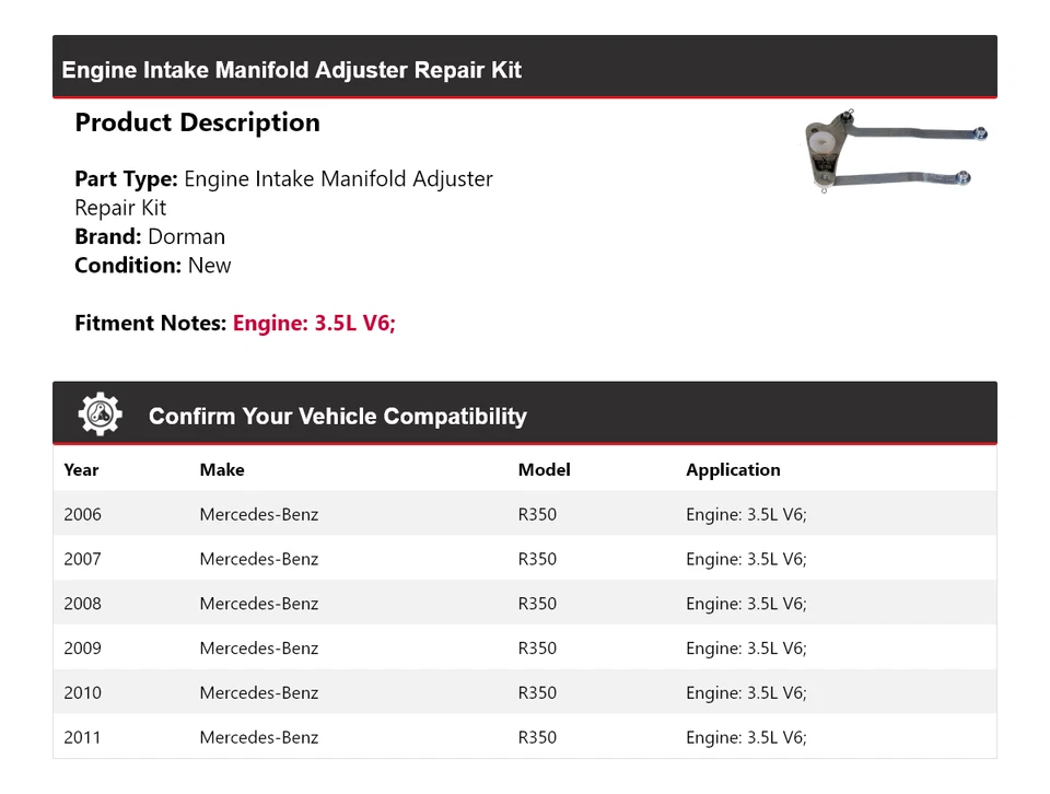 Kit de reparación ajustador colector de admisión Dorman 2007 para Mercedes-Benz R350 2006-2011 Foto 2 de 4