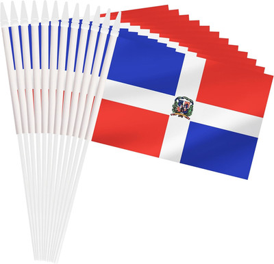 Dominica Mini Flag, 12 Pack Dominican Hand Held Small Mini Stick Flag with 12 In