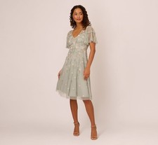 Short Ruffled Beaded Midi Dress Adrianna Papell AP1E209508