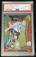 Lionel Messi /30 PSA 10 2015 First Year Select Tie-Dye Prizm Striped Jersey #65