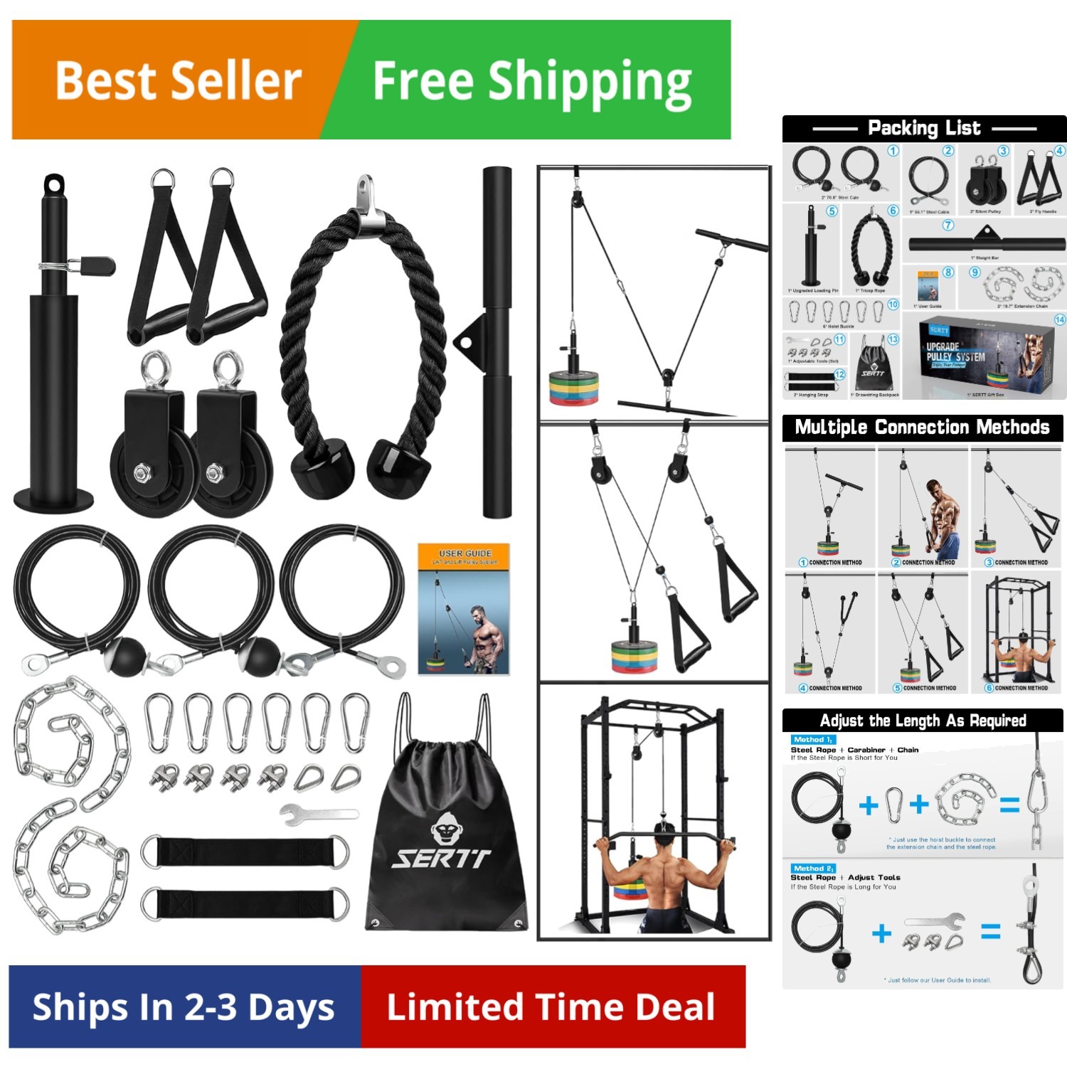 Sistema de polea de cable de peso gimnasio, accesorios de polea de cable mejorados para LAT Pul...