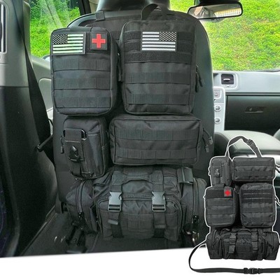 MEAUTELE 7 PACK Tactical Car Seat Back Organizer With 5 Detachable Pouches
